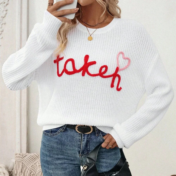 Sweaters - White Casual Women's Style Round Neck Embroidered Little Heart Knitted Sweater